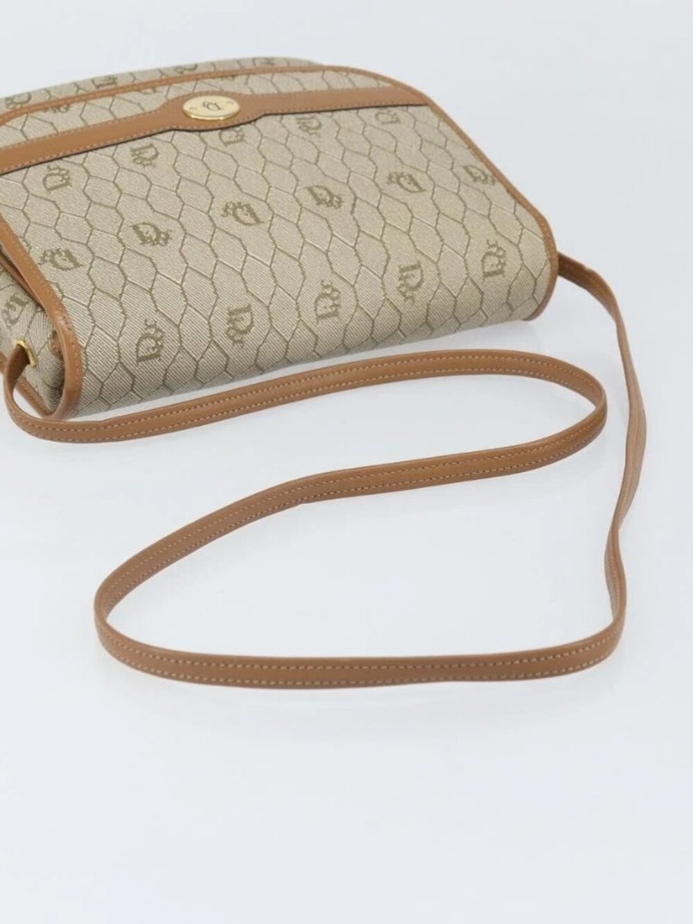 Christian Dior Honeycomb Canvas Shoulder Bag PVC Beige Gold Auth ka2352 - Picture 7 of 15